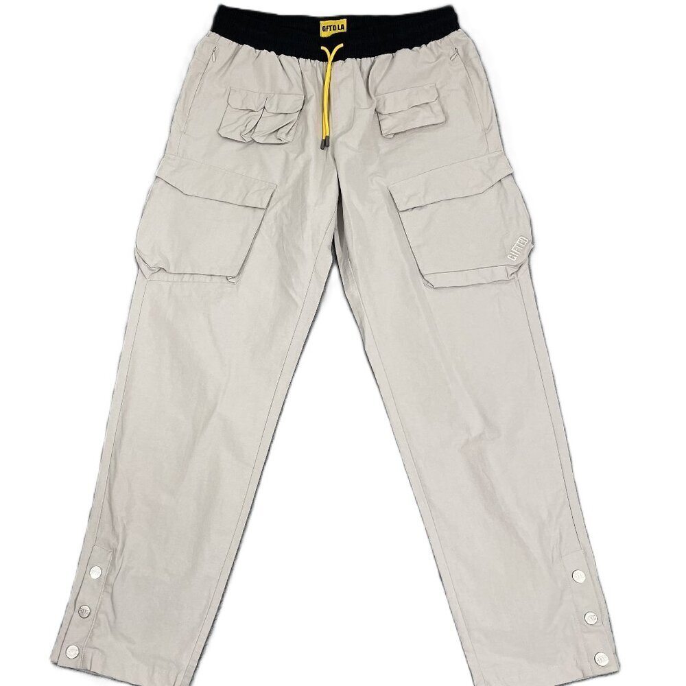 NEW GFTD LA Pants Men XXL Tan Pull on Drawstring Snap  Ankle Cargo
